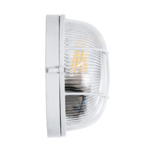 GloboStar® BOATLIGHT 61585 Vintage Industrial Φωτιστικό Τοίχου – Απλίκα – Καραβοχελώνα Εξωτερικού Χώρου Μονόφωτο 1 x E27 AC220-240V Αδιάβροχο IP65 – Σώμα Αλουμινίου & Tempered Glass – Φ17.5 x Υ9cm – Λευκό – Στρόγγυλο – 5 Years Warranty