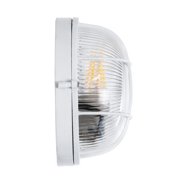 GloboStar® BOATLIGHT 61585 Vintage Industrial Φωτιστικό Τοίχου – Απλίκα – Καραβοχελώνα Εξωτερικού Χώρου Μονόφωτο 1 x E27 AC220-240V Αδιάβροχο IP65 – Σώμα Αλουμινίου & Tempered Glass – Φ17.5 x Υ9cm – Λευκό – Στρόγγυλο – 5 Years Warranty