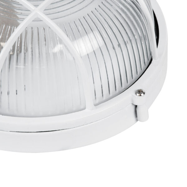 GloboStar® BOATLIGHT 61585 Vintage Industrial Φωτιστικό Τοίχου – Απλίκα – Καραβοχελώνα Εξωτερικού Χώρου Μονόφωτο 1 x E27 AC220-240V Αδιάβροχο IP65 – Σώμα Αλουμινίου & Tempered Glass – Φ17.5 x Υ9cm – Λευκό – Στρόγγυλο – 5 Years Warranty