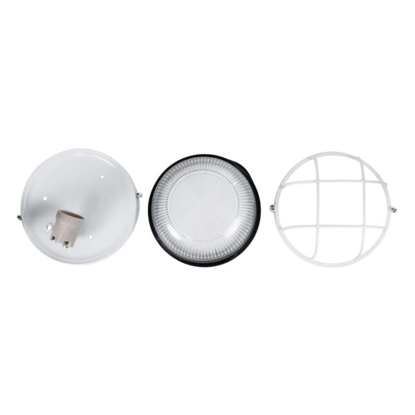 GloboStar® BOATLIGHT 61585 Vintage Industrial Φωτιστικό Τοίχου – Απλίκα – Καραβοχελώνα Εξωτερικού Χώρου Μονόφωτο 1 x E27 AC220-240V Αδιάβροχο IP65 – Σώμα Αλουμινίου & Tempered Glass – Φ17.5 x Υ9cm – Λευκό – Στρόγγυλο – 5 Years Warranty