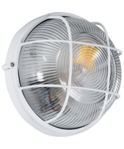 GloboStar® BOATLIGHT 61585 Vintage Industrial Φωτιστικό Τοίχου – Απλίκα – Καραβοχελώνα Εξωτερικού Χώρου Μονόφωτο 1 x E27 AC220-240V Αδιάβροχο IP65 – Σώμα Αλουμινίου & Tempered Glass – Φ17.5 x Υ9cm – Λευκό – Στρόγγυλο – 5 Years Warranty