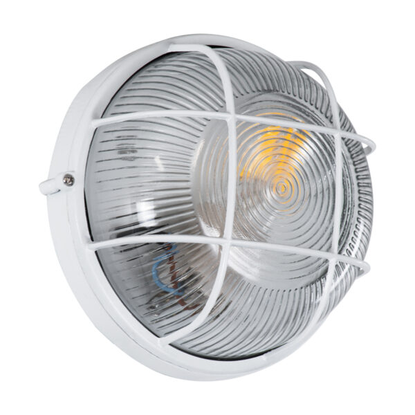 GloboStar® BOATLIGHT 61585 Vintage Industrial Φωτιστικό Τοίχου – Απλίκα – Καραβοχελώνα Εξωτερικού Χώρου Μονόφωτο 1 x E27 AC220-240V Αδιάβροχο IP65 – Σώμα Αλουμινίου & Tempered Glass – Φ17.5 x Υ9cm – Λευκό – Στρόγγυλο – 5 Years Warranty