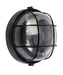 GloboStar® BOATLIGHT 61586 Vintage Industrial Φωτιστικό Τοίχου – Απλίκα – Καραβοχελώνα Εξωτερικού Χώρου Μονόφωτο 1 x E27 AC220-240V Αδιάβροχο IP65 – Σώμα Αλουμινίου & Tempered Glass – Φ17.5 x Υ9cm – Μαύρο – Στρόγγυλο – 5 Years Warranty