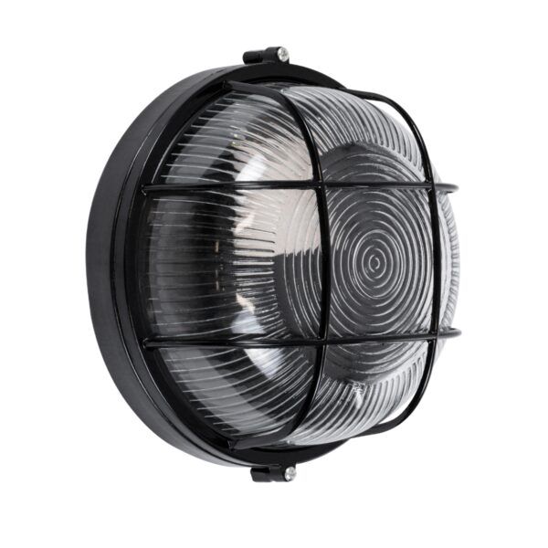 GloboStar® BOATLIGHT 61586 Vintage Industrial Φωτιστικό Τοίχου – Απλίκα – Καραβοχελώνα Εξωτερικού Χώρου Μονόφωτο 1 x E27 AC220-240V Αδιάβροχο IP65 – Σώμα Αλουμινίου & Tempered Glass – Φ17.5 x Υ9cm – Μαύρο – Στρόγγυλο – 5 Years Warranty