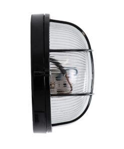 GloboStar® BOATLIGHT 61586 Vintage Industrial Φωτιστικό Τοίχου – Απλίκα – Καραβοχελώνα Εξωτερικού Χώρου Μονόφωτο 1 x E27 AC220-240V Αδιάβροχο IP65 – Σώμα Αλουμινίου & Tempered Glass – Φ17.5 x Υ9cm – Μαύρο – Στρόγγυλο – 5 Years Warranty
