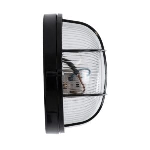 GloboStar® BOATLIGHT 61586 Vintage Industrial Φωτιστικό Τοίχου – Απλίκα – Καραβοχελώνα Εξωτερικού Χώρου Μονόφωτο 1 x E27 AC220-240V Αδιάβροχο IP65 – Σώμα Αλουμινίου & Tempered Glass – Φ17.5 x Υ9cm – Μαύρο – Στρόγγυλο – 5 Years Warranty