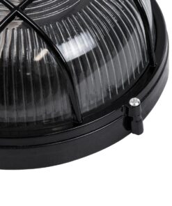 GloboStar® BOATLIGHT 61586 Vintage Industrial Φωτιστικό Τοίχου – Απλίκα – Καραβοχελώνα Εξωτερικού Χώρου Μονόφωτο 1 x E27 AC220-240V Αδιάβροχο IP65 – Σώμα Αλουμινίου & Tempered Glass – Φ17.5 x Υ9cm – Μαύρο – Στρόγγυλο – 5 Years Warranty