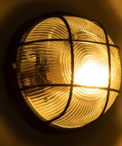 GloboStar® BOATLIGHT 61586 Vintage Industrial Φωτιστικό Τοίχου – Απλίκα – Καραβοχελώνα Εξωτερικού Χώρου Μονόφωτο 1 x E27 AC220-240V Αδιάβροχο IP65 – Σώμα Αλουμινίου & Tempered Glass – Φ17.5 x Υ9cm – Μαύρο – Στρόγγυλο – 5 Years Warranty