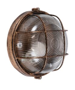 GloboStar® BOATLIGHT 61587 Vintage Industrial Φωτιστικό Τοίχου – Απλίκα – Καραβοχελώνα Εξωτερικού Χώρου Μονόφωτο 1 x E27 AC220-240V Αδιάβροχο IP65 – Σώμα Αλουμινίου & Tempered Glass – Φ17.5 x Υ9cm – Αντικέ Μπρονζέ – Στρόγγυλο – 5 Years Warranty