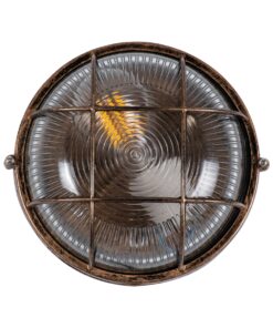 GloboStar® BOATLIGHT 61587 Vintage Industrial Φωτιστικό Τοίχου – Απλίκα – Καραβοχελώνα Εξωτερικού Χώρου Μονόφωτο 1 x E27 AC220-240V Αδιάβροχο IP65 – Σώμα Αλουμινίου & Tempered Glass – Φ17.5 x Υ9cm – Αντικέ Μπρονζέ – Στρόγγυλο – 5 Years Warranty