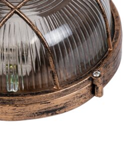 GloboStar® BOATLIGHT 61587 Vintage Industrial Φωτιστικό Τοίχου – Απλίκα – Καραβοχελώνα Εξωτερικού Χώρου Μονόφωτο 1 x E27 AC220-240V Αδιάβροχο IP65 – Σώμα Αλουμινίου & Tempered Glass – Φ17.5 x Υ9cm – Αντικέ Μπρονζέ – Στρόγγυλο – 5 Years Warranty