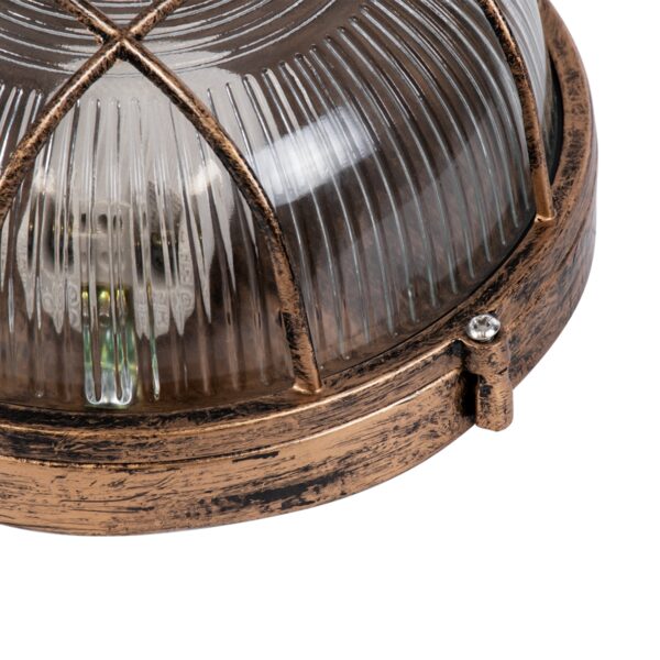 GloboStar® BOATLIGHT 61587 Vintage Industrial Φωτιστικό Τοίχου – Απλίκα – Καραβοχελώνα Εξωτερικού Χώρου Μονόφωτο 1 x E27 AC220-240V Αδιάβροχο IP65 – Σώμα Αλουμινίου & Tempered Glass – Φ17.5 x Υ9cm – Αντικέ Μπρονζέ – Στρόγγυλο – 5 Years Warranty