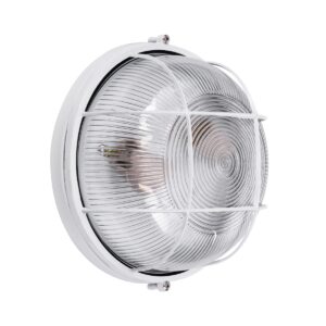 GloboStar® BOATLIGHT 61588 Vintage Industrial Φωτιστικό Τοίχου – Απλίκα – Καραβοχελώνα Εξωτερικού Χώρου Δίφωτο 2 x E27 AC220-240V Αδιάβροχο IP65 – Σώμα Αλουμινίου & Tempered Glass – Φ24 x Υ11cm – Λευκό – Στρόγγυλο – 5 Years Warranty