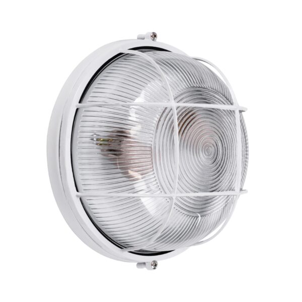 GloboStar® BOATLIGHT 61588 Vintage Industrial Φωτιστικό Τοίχου – Απλίκα – Καραβοχελώνα Εξωτερικού Χώρου Δίφωτο 2 x E27 AC220-240V Αδιάβροχο IP65 – Σώμα Αλουμινίου & Tempered Glass – Φ24 x Υ11cm – Λευκό – Στρόγγυλο – 5 Years Warranty