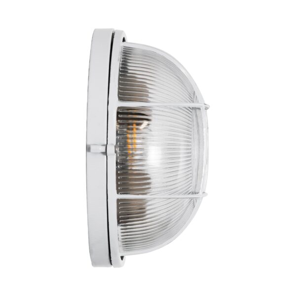 GloboStar® BOATLIGHT 61588 Vintage Industrial Φωτιστικό Τοίχου – Απλίκα – Καραβοχελώνα Εξωτερικού Χώρου Δίφωτο 2 x E27 AC220-240V Αδιάβροχο IP65 – Σώμα Αλουμινίου & Tempered Glass – Φ24 x Υ11cm – Λευκό – Στρόγγυλο – 5 Years Warranty