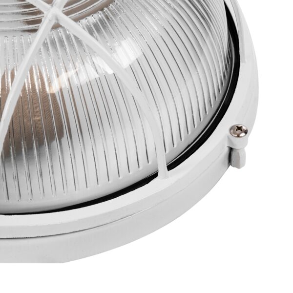 GloboStar® BOATLIGHT 61588 Vintage Industrial Φωτιστικό Τοίχου – Απλίκα – Καραβοχελώνα Εξωτερικού Χώρου Δίφωτο 2 x E27 AC220-240V Αδιάβροχο IP65 – Σώμα Αλουμινίου & Tempered Glass – Φ24 x Υ11cm – Λευκό – Στρόγγυλο – 5 Years Warranty