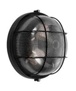 GloboStar® BOATLIGHT 61589 Vintage Industrial Φωτιστικό Τοίχου – Απλίκα – Καραβοχελώνα Εξωτερικού Χώρου Δίφωτο 2 x E27 AC220-240V Αδιάβροχο IP65 – Σώμα Αλουμινίου & Tempered Glass – Φ24 x Υ11cm – Μαύρο – Στρόγγυλο – 5 Years Warranty