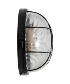 GloboStar® BOATLIGHT 61589 Vintage Industrial Φωτιστικό Τοίχου – Απλίκα – Καραβοχελώνα Εξωτερικού Χώρου Δίφωτο 2 x E27 AC220-240V Αδιάβροχο IP65 – Σώμα Αλουμινίου & Tempered Glass – Φ24 x Υ11cm – Μαύρο – Στρόγγυλο – 5 Years Warranty