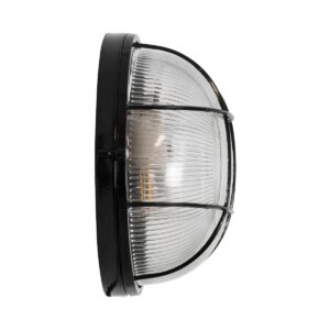 GloboStar® BOATLIGHT 61589 Vintage Industrial Φωτιστικό Τοίχου – Απλίκα – Καραβοχελώνα Εξωτερικού Χώρου Δίφωτο 2 x E27 AC220-240V Αδιάβροχο IP65 – Σώμα Αλουμινίου & Tempered Glass – Φ24 x Υ11cm – Μαύρο – Στρόγγυλο – 5 Years Warranty