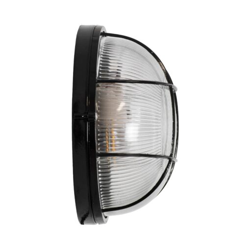 GloboStar® BOATLIGHT 61589 Vintage Industrial Φωτιστικό Τοίχου – Απλίκα – Καραβοχελώνα Εξωτερικού Χώρου Δίφωτο 2 x E27 AC220-240V Αδιάβροχο IP65 – Σώμα Αλουμινίου & Tempered Glass – Φ24 x Υ11cm – Μαύρο – Στρόγγυλο – 5 Years Warranty