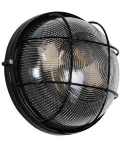 GloboStar® BOATLIGHT 61589 Vintage Industrial Φωτιστικό Τοίχου – Απλίκα – Καραβοχελώνα Εξωτερικού Χώρου Δίφωτο 2 x E27 AC220-240V Αδιάβροχο IP65 – Σώμα Αλουμινίου & Tempered Glass – Φ24 x Υ11cm – Μαύρο – Στρόγγυλο – 5 Years Warranty