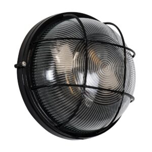 GloboStar® BOATLIGHT 61589 Vintage Industrial Φωτιστικό Τοίχου – Απλίκα – Καραβοχελώνα Εξωτερικού Χώρου Δίφωτο 2 x E27 AC220-240V Αδιάβροχο IP65 – Σώμα Αλουμινίου & Tempered Glass – Φ24 x Υ11cm – Μαύρο – Στρόγγυλο – 5 Years Warranty