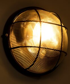 GloboStar® BOATLIGHT 61589 Vintage Industrial Φωτιστικό Τοίχου – Απλίκα – Καραβοχελώνα Εξωτερικού Χώρου Δίφωτο 2 x E27 AC220-240V Αδιάβροχο IP65 – Σώμα Αλουμινίου & Tempered Glass – Φ24 x Υ11cm – Μαύρο – Στρόγγυλο – 5 Years Warranty