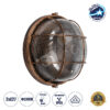 GloboStar® BOATLIGHT 61590 Vintage Industrial Φωτιστικό Τοίχου – Απλίκα – Καραβοχελώνα Εξωτερικού Χώρου Δίφωτο 2 x E27 AC220-240V Αδιάβροχο IP65 – Σώμα Αλουμινίου & Tempered Glass – Φ24 x Υ11cm – Αντικέ Μπρονζέ – Στρόγγυλο – 5 Years Warranty