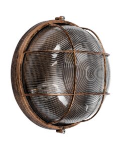 GloboStar® BOATLIGHT 61590 Vintage Industrial Φωτιστικό Τοίχου – Απλίκα – Καραβοχελώνα Εξωτερικού Χώρου Δίφωτο 2 x E27 AC220-240V Αδιάβροχο IP65 – Σώμα Αλουμινίου & Tempered Glass – Φ24 x Υ11cm – Αντικέ Μπρονζέ – Στρόγγυλο – 5 Years Warranty