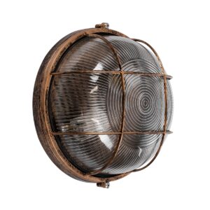 GloboStar® BOATLIGHT 61590 Vintage Industrial Φωτιστικό Τοίχου – Απλίκα – Καραβοχελώνα Εξωτερικού Χώρου Δίφωτο 2 x E27 AC220-240V Αδιάβροχο IP65 – Σώμα Αλουμινίου & Tempered Glass – Φ24 x Υ11cm – Αντικέ Μπρονζέ – Στρόγγυλο – 5 Years Warranty