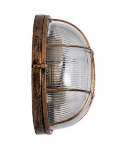 GloboStar® BOATLIGHT 61590 Vintage Industrial Φωτιστικό Τοίχου – Απλίκα – Καραβοχελώνα Εξωτερικού Χώρου Δίφωτο 2 x E27 AC220-240V Αδιάβροχο IP65 – Σώμα Αλουμινίου & Tempered Glass – Φ24 x Υ11cm – Αντικέ Μπρονζέ – Στρόγγυλο – 5 Years Warranty