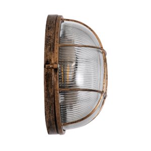 GloboStar® BOATLIGHT 61590 Vintage Industrial Φωτιστικό Τοίχου – Απλίκα – Καραβοχελώνα Εξωτερικού Χώρου Δίφωτο 2 x E27 AC220-240V Αδιάβροχο IP65 – Σώμα Αλουμινίου & Tempered Glass – Φ24 x Υ11cm – Αντικέ Μπρονζέ – Στρόγγυλο – 5 Years Warranty