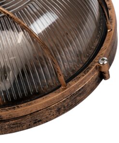 GloboStar® BOATLIGHT 61590 Vintage Industrial Φωτιστικό Τοίχου – Απλίκα – Καραβοχελώνα Εξωτερικού Χώρου Δίφωτο 2 x E27 AC220-240V Αδιάβροχο IP65 – Σώμα Αλουμινίου & Tempered Glass – Φ24 x Υ11cm – Αντικέ Μπρονζέ – Στρόγγυλο – 5 Years Warranty