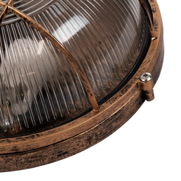 GloboStar® BOATLIGHT 61590 Vintage Industrial Φωτιστικό Τοίχου – Απλίκα – Καραβοχελώνα Εξωτερικού Χώρου Δίφωτο 2 x E27 AC220-240V Αδιάβροχο IP65 – Σώμα Αλουμινίου & Tempered Glass – Φ24 x Υ11cm – Αντικέ Μπρονζέ – Στρόγγυλο – 5 Years Warranty