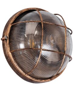 GloboStar® BOATLIGHT 61590 Vintage Industrial Φωτιστικό Τοίχου – Απλίκα – Καραβοχελώνα Εξωτερικού Χώρου Δίφωτο 2 x E27 AC220-240V Αδιάβροχο IP65 – Σώμα Αλουμινίου & Tempered Glass – Φ24 x Υ11cm – Αντικέ Μπρονζέ – Στρόγγυλο – 5 Years Warranty
