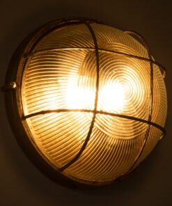 GloboStar® BOATLIGHT 61590 Vintage Industrial Φωτιστικό Τοίχου – Απλίκα – Καραβοχελώνα Εξωτερικού Χώρου Δίφωτο 2 x E27 AC220-240V Αδιάβροχο IP65 – Σώμα Αλουμινίου & Tempered Glass – Φ24 x Υ11cm – Αντικέ Μπρονζέ – Στρόγγυλο – 5 Years Warranty