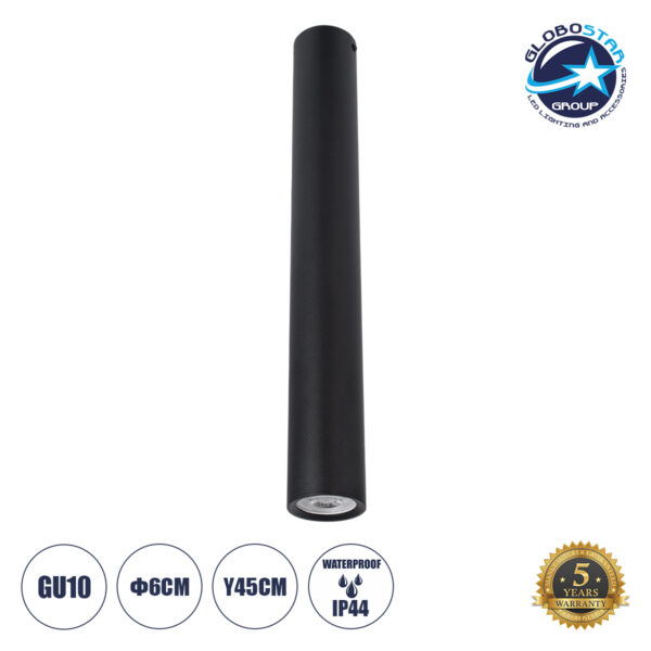 GloboStar® DUCT 61619 Επιφανειακό Στρόγγυλο Φωτιστικό Σποτ Αλουμινίου με Ντουί GU10 VDE Certified AC 220-240V IP44 Φ6 x Υ45cm - Μαύρο - 5 Years Warranty