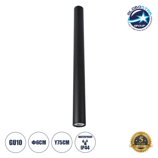 GloboStar® DUCT 61621 Επιφανειακό Στρόγγυλο Φωτιστικό Σποτ Αλουμινίου με Ντουί GU10 VDE Certified AC 220-240V IP44 Φ6 x Υ75cm - Μαύρο - 5 Years Warranty