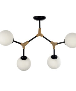 InLight Κρεμαστό φωτιστικό από μαύρο μέταλλο και λευκή οπαλίνα (6167-4-GL)