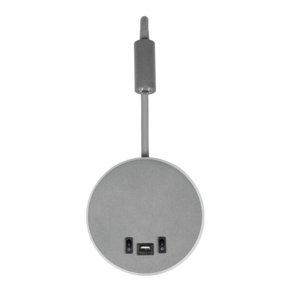 GloboStar® GOOSE 61694 Φωτιστικό Τοίχου – Απλίκα LED 6W 600lm 36° AC 220-240V IP20  – Reading Light & 360° Κρυφός Φωτισμός – Φορτιστής USB 3A – Θερμό Λευκό 2700K Γκρι Αλουμίνιο – Μ15.5 x Π22.5 x Υ30cm – 2 Xρόνια Εγγύηση