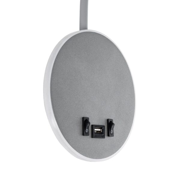 GloboStar® GOOSE 61694 Φωτιστικό Τοίχου – Απλίκα LED 6W 600lm 36° AC 220-240V IP20  – Reading Light & 360° Κρυφός Φωτισμός – Φορτιστής USB 3A – Θερμό Λευκό 2700K Γκρι Αλουμίνιο – Μ15.5 x Π22.5 x Υ30cm – 2 Xρόνια Εγγύηση