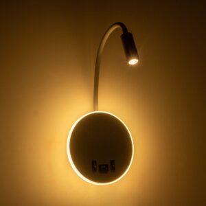 GloboStar® GOOSE 61694 Φωτιστικό Τοίχου – Απλίκα LED 6W 600lm 36° AC 220-240V IP20  – Reading Light & 360° Κρυφός Φωτισμός – Φορτιστής USB 3A – Θερμό Λευκό 2700K Γκρι Αλουμίνιο – Μ15.5 x Π22.5 x Υ30cm – 2 Xρόνια Εγγύηση