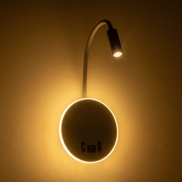 GloboStar® GOOSE 61694 Φωτιστικό Τοίχου – Απλίκα LED 6W 600lm 36° AC 220-240V IP20  – Reading Light & 360° Κρυφός Φωτισμός – Φορτιστής USB 3A – Θερμό Λευκό 2700K Γκρι Αλουμίνιο – Μ15.5 x Π22.5 x Υ30cm – 2 Xρόνια Εγγύηση