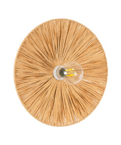 GloboStar® COLOMBO 02277 Boho Φωτιστικό Τοίχου – Απλίκα Μονόφωτο 1 x E27 AC 220-240V IP20 – Φ40 x Υ4.5cm – Μπεζ Καφέ Φυσική Ράφια Άχυρο Πλέγμα – 5 Χρόνια Εγγύηση