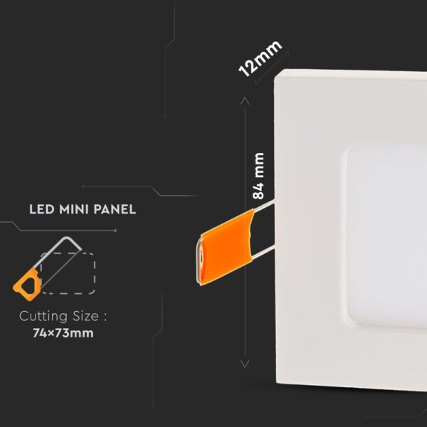 LED Πάνελ Τετράγωνο Χωνευτό 3W V-TAC 8.4 x 8.4cm Θερμό 3000K – 216295