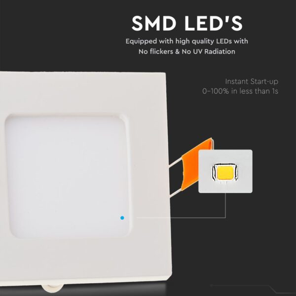 LED Πάνελ Τετράγωνο Χωνευτό 3W V-TAC 8.4 x 8.4cm Θερμό 3000K – 216295