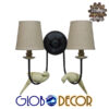 GloboStar® DOVE 01086 Vintage Φωτιστικό Τοίχου Απλίκα Δίφωτο Μαύρο Μεταλλικό με Μπεζ Υφασμάτινο Καπέλο Μ27 x Π43 x Υ30cm