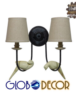 GloboStar® DOVE 01086 Vintage Φωτιστικό Τοίχου Απλίκα Δίφωτο Μαύρο Μεταλλικό με Μπεζ Υφασμάτινο Καπέλο Μ27 x Π43 x Υ30cm