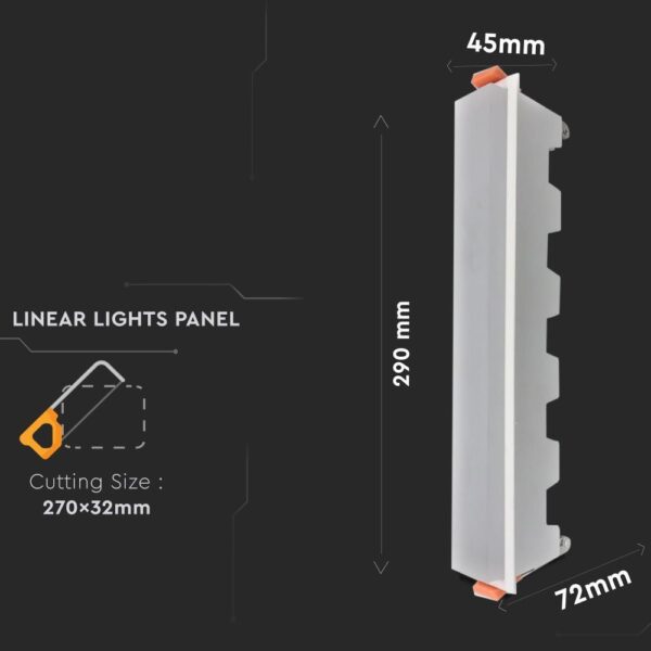 LED Panel Γραμμικό 20W 6400K Ψυχρό Λευκό με Λευκό Σώμα V-TAC – 6415