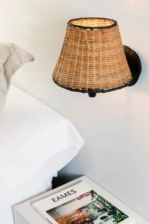 Faro Barcelona SUMBA Επιτοίχιο Φωτιστικό E27 σε Μαύρο/Ραττάν 15W  – 64307-71
